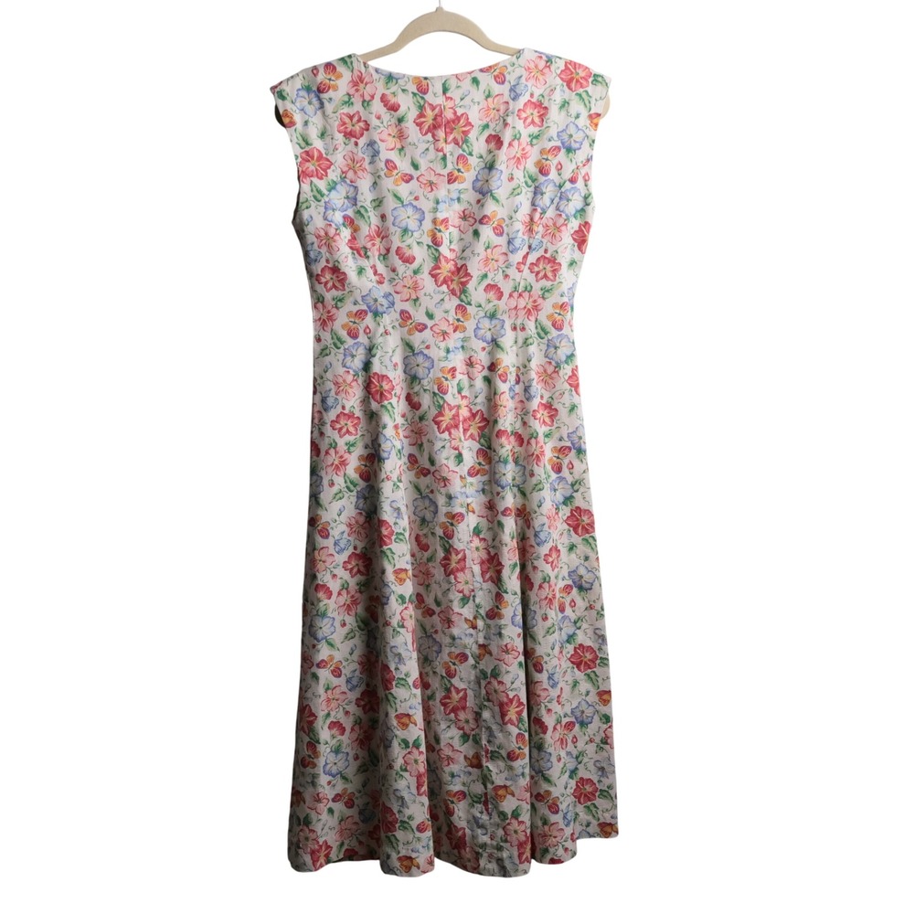 Vintage Floral Midi Dress Sleeveless Fit & Flare Cottagecore Pastel Talon Zipper